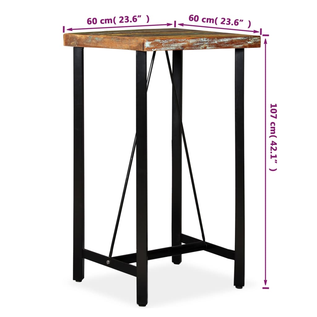 245439 vidaXL Bar Table Solid Reclaimed Wood 60x60x107 cm