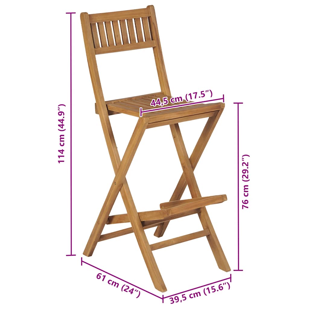43806 vidaXL Folding Outdoor Bar Stools 2 pcs Solid Teak Wood