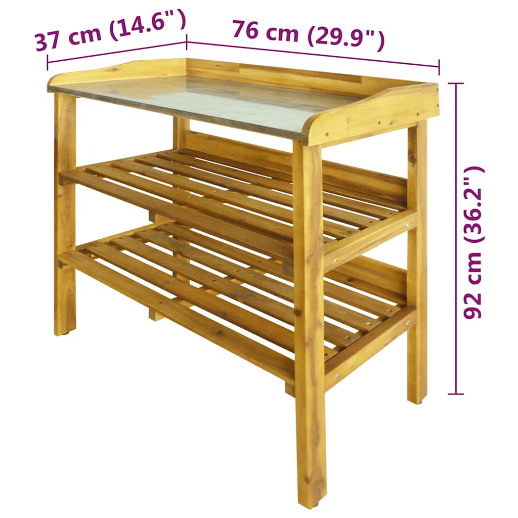 43795 vidaXL Potting Bench with 2 Shelves Solid Acacia Wood and Zinc