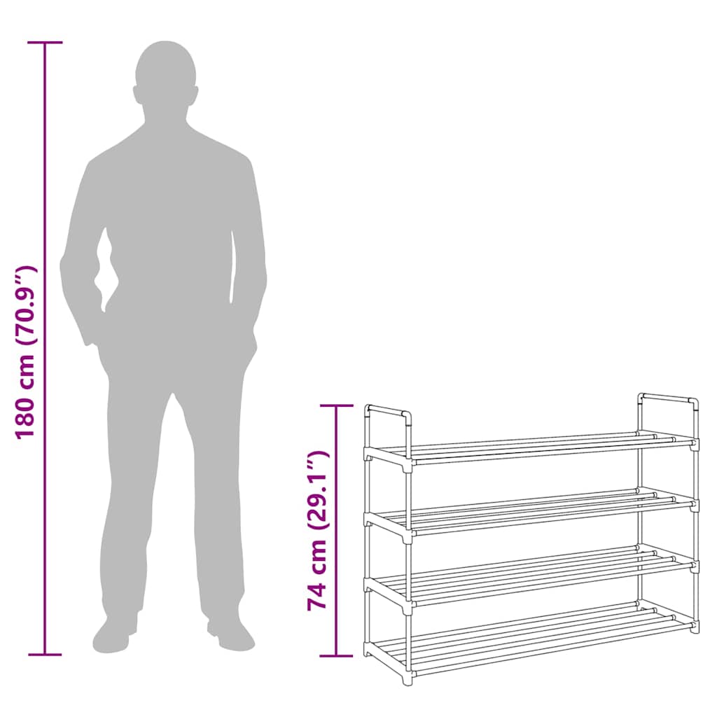 245626 vidaXL Shoe Rack with 4 Shelves Metal and Plastic Black