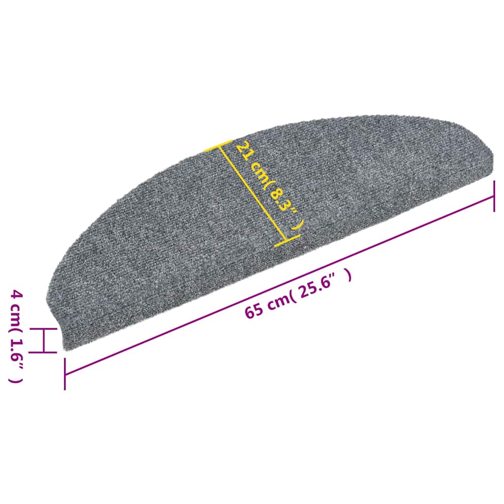 Stair Mats Self-adhesive 15 pcs 65x21x4 cm Light Grey Half Round Large