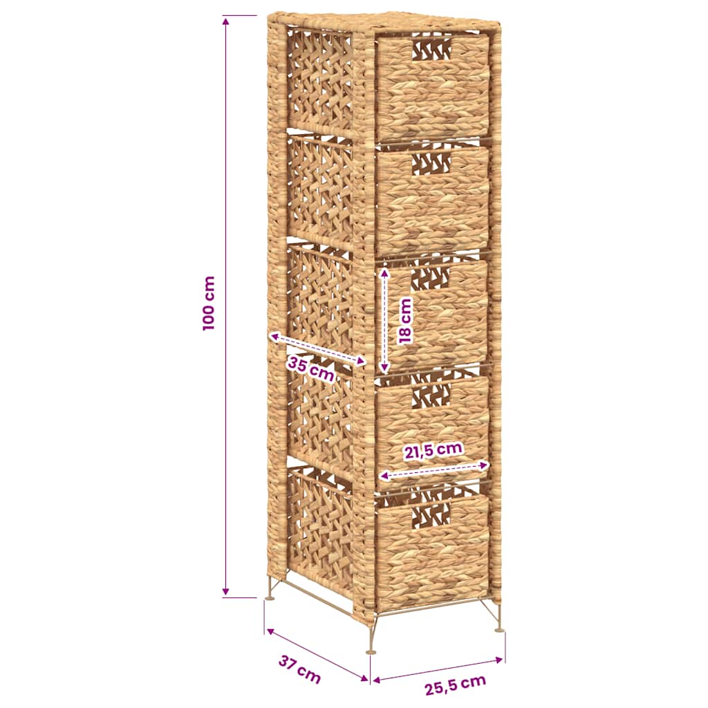 Storage Unit with 5 Baskets 25,5x37x100 cm Water Hyacinth