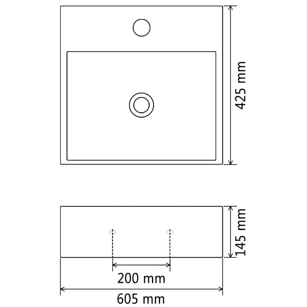 142742 vidaXL Basin with Faucet Hole Ceramic Black 60,5x42,5x14,5 cm