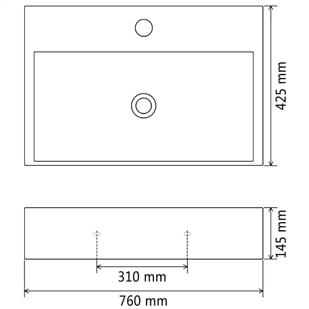 142743 vidaXL Basin with Faucet Hole Ceramic Black 76x42,5x14,5 cm