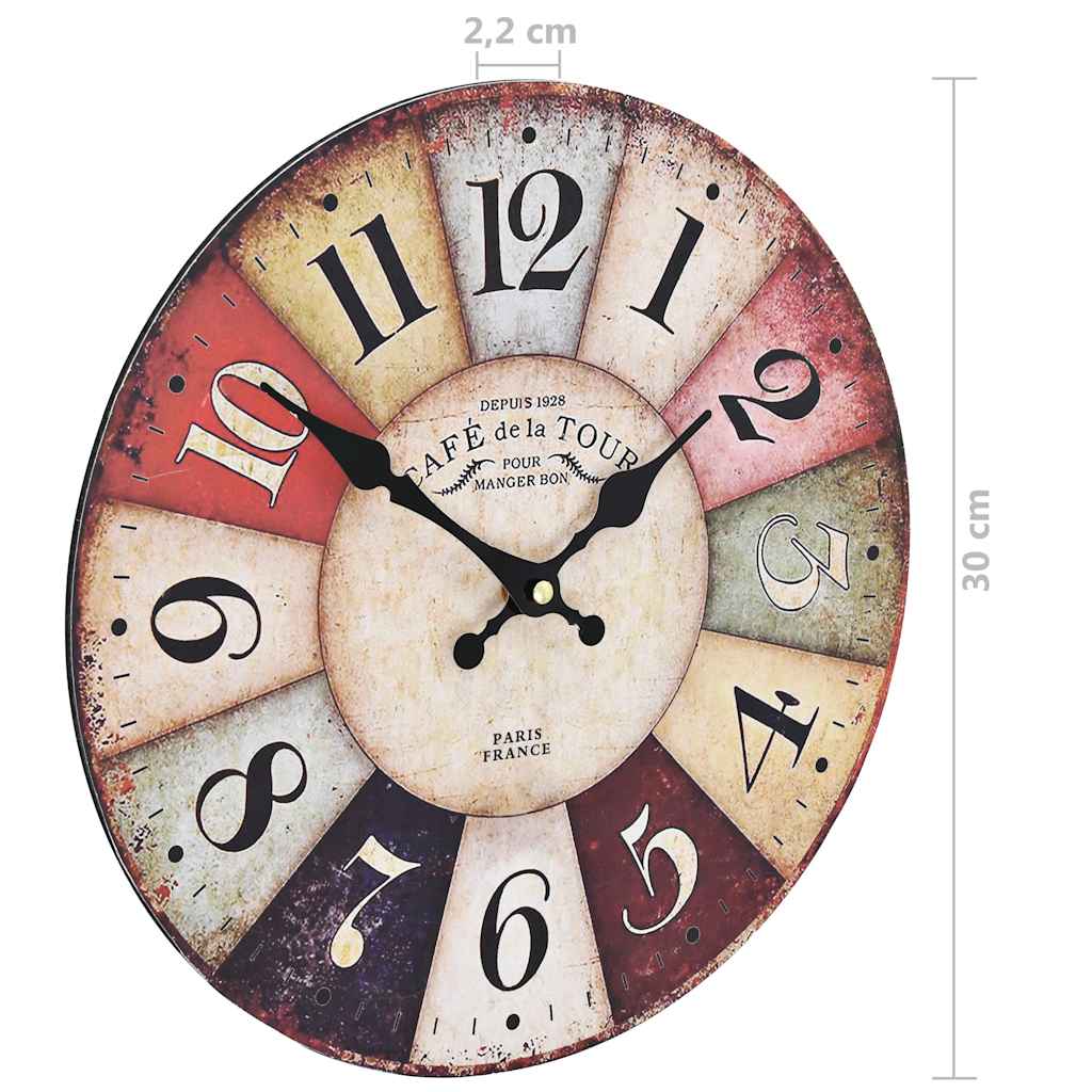 50629 vidaXL Vintage Wall Clock Colourful 30 cm