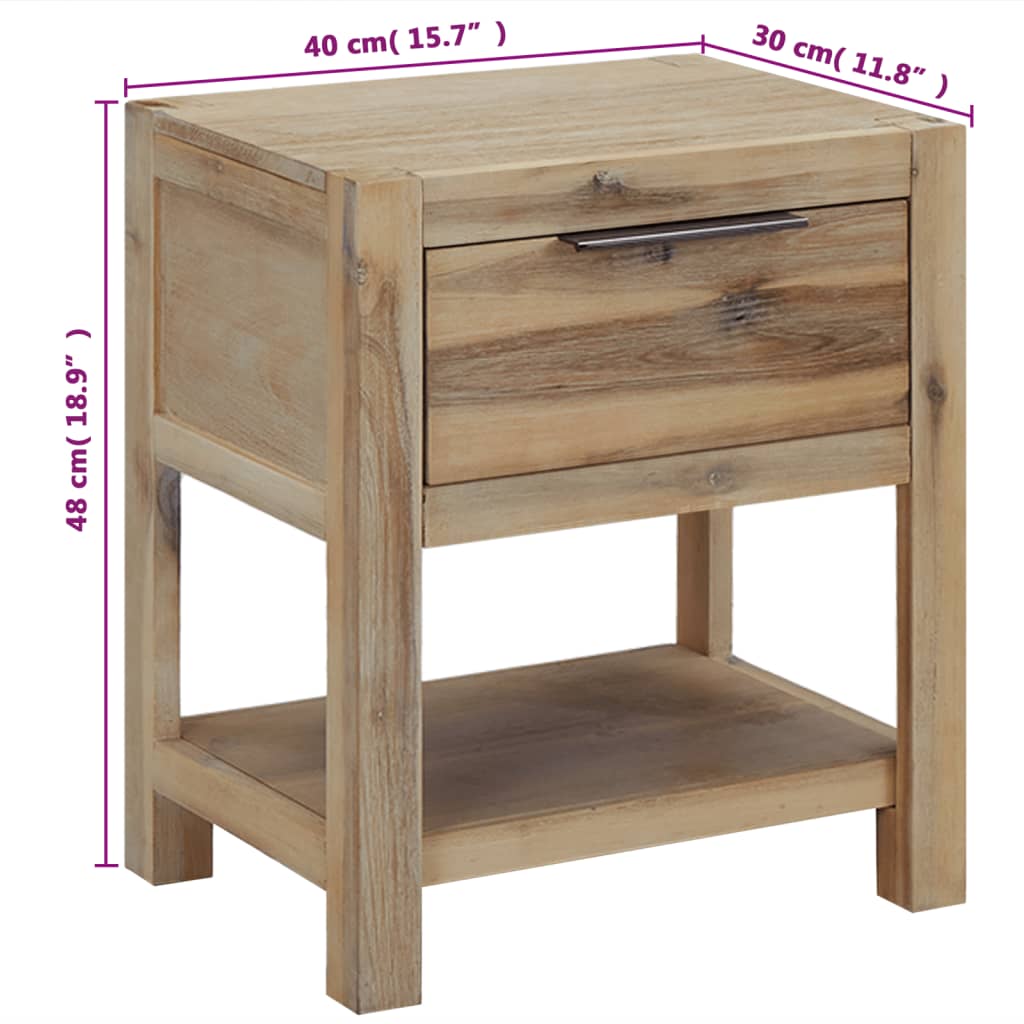 245683 vidaXL Nightstand with Drawer 40x30x48 cm Solid Acacia Wood