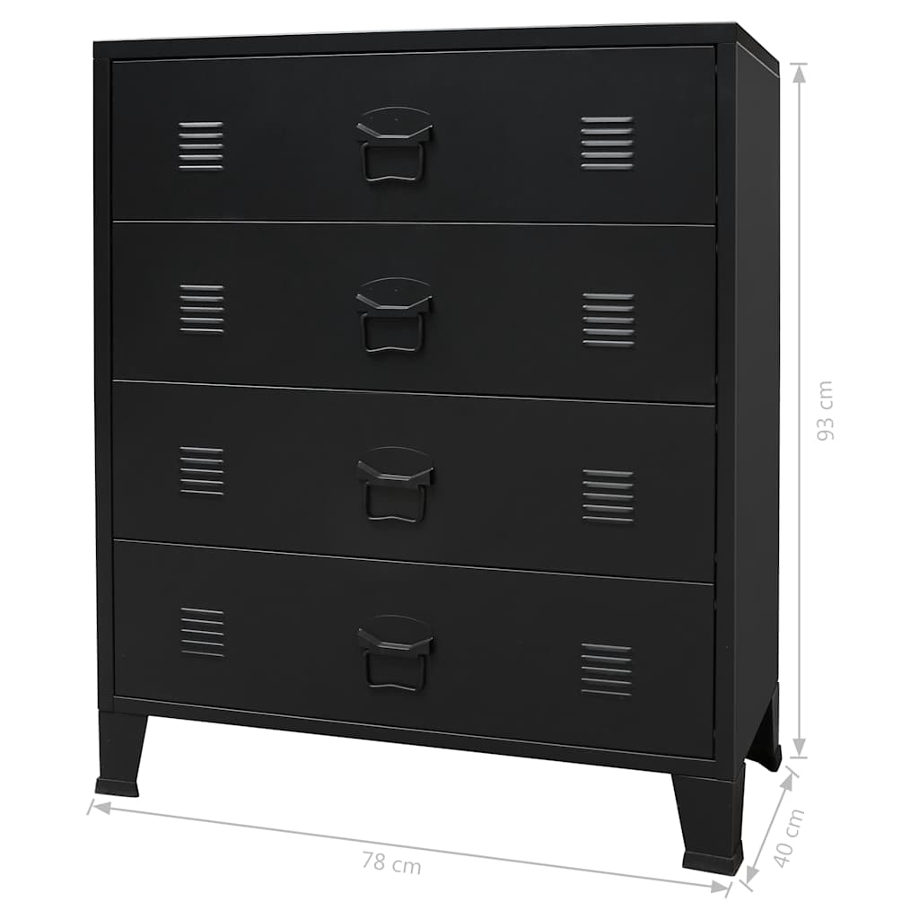 245963 vidaXL Chest of Drawers Metal Industrial Style 78x40x93 cm Black