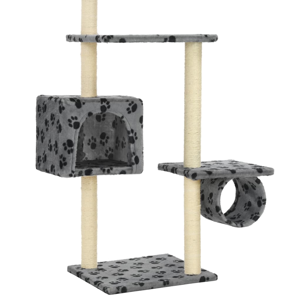 170533 vidaXL Cat Tree with Sisal Scratching Posts 260 cm Grey Paw Prints