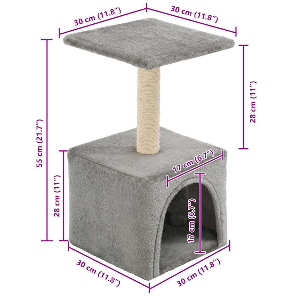 170537 vidaXL Cat Tree with Sisal Scratching Post 55 cm Grey
