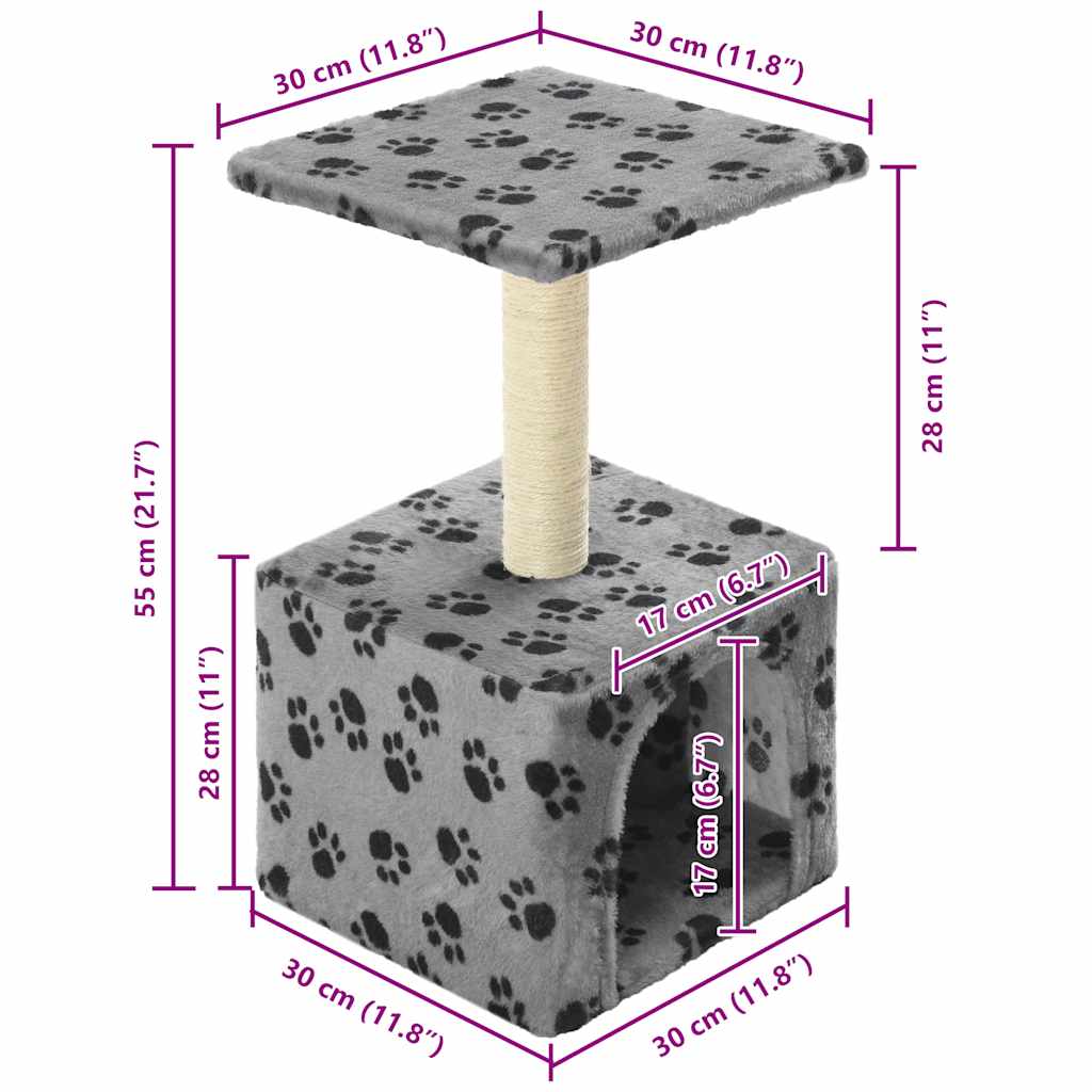 170538 vidaXL Cat Tree with Sisal Scratching Post 55 cm Grey Paw Print
