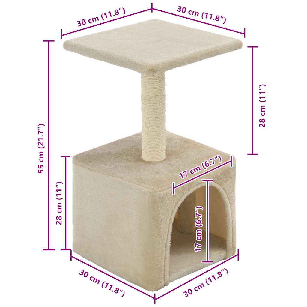 170539 vidaXL Cat Tree with Sisal Scratching Post 55 cm Beige