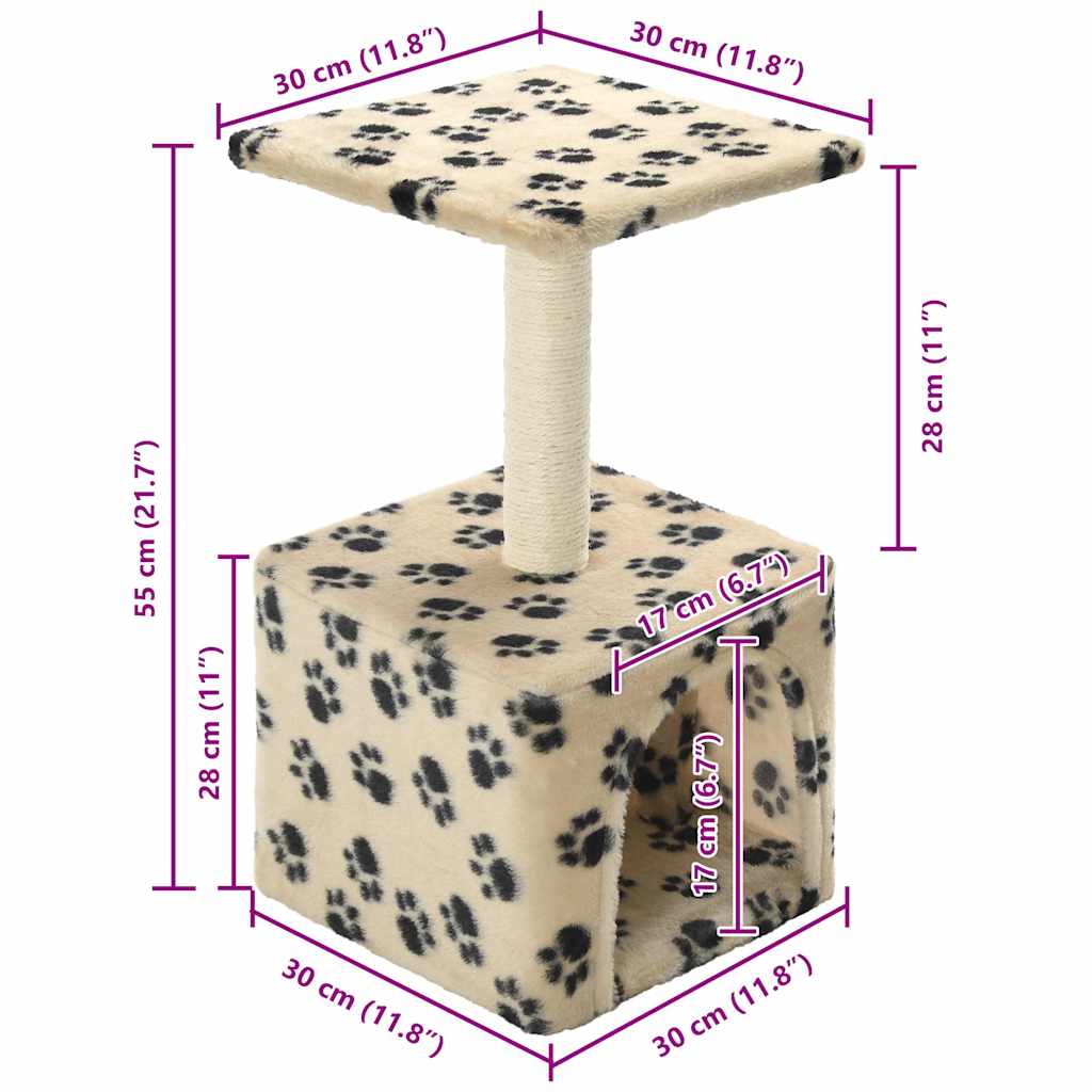 170540 vidaXL Cat Tree with Sisal Scratching Post 55 cm Beige Paw Print