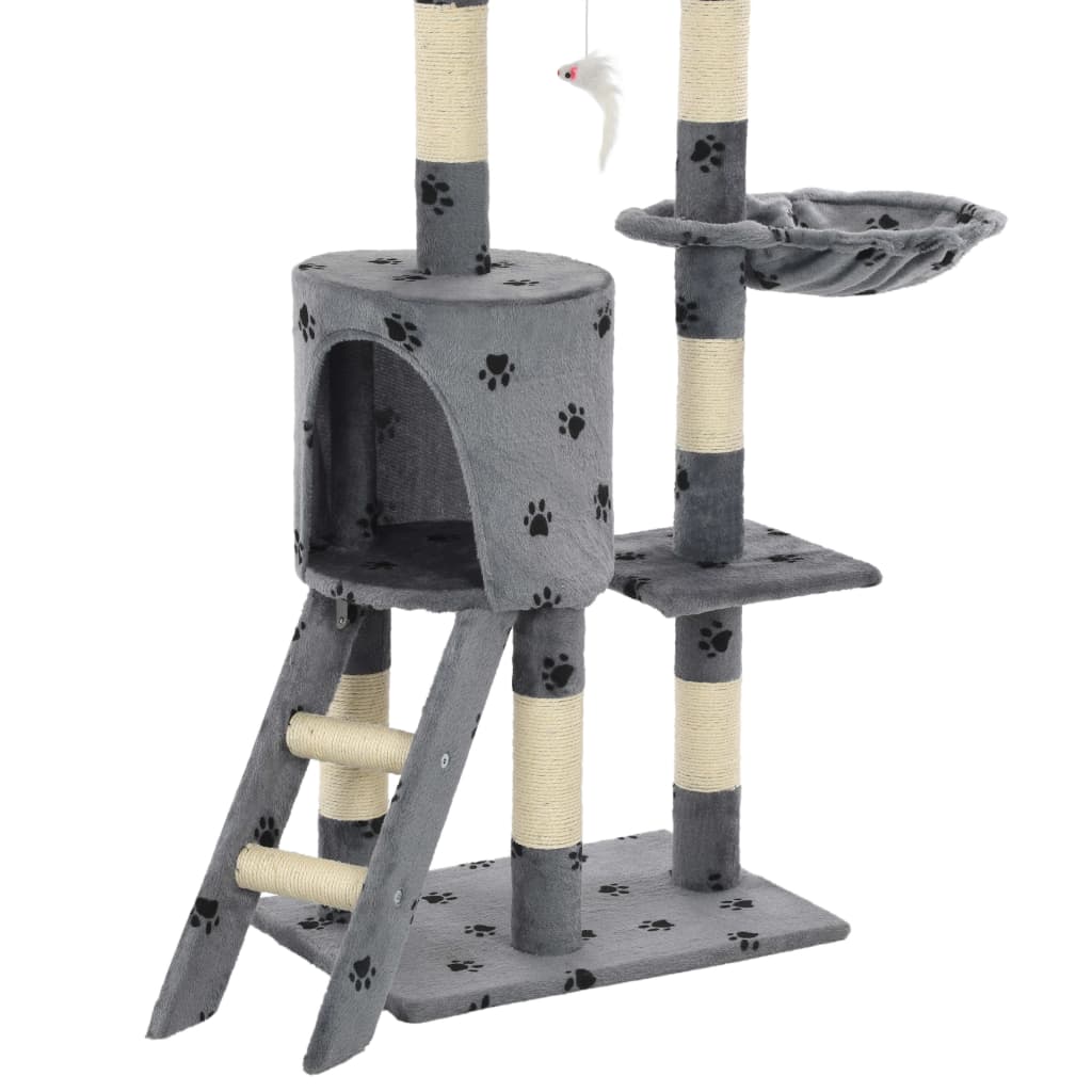 170579 vidaXL Cat Tree with Sisal Scratching Posts 138 cm Grey Paw Prints