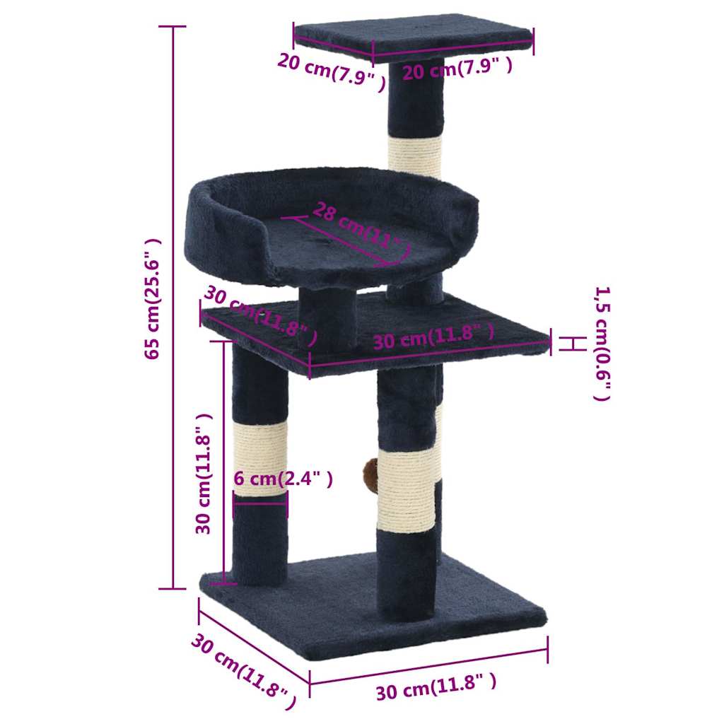Cat Tree with Sisal Scratching Posts 65 cm Blue