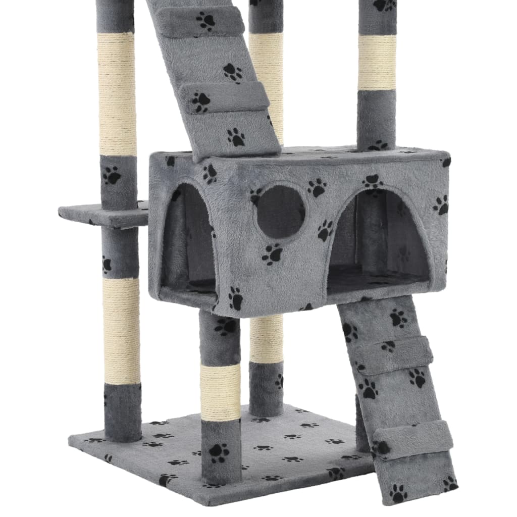 170613 vidaXL Cat Tree with Sisal Scratching Posts 170 cm Paw Prints Grey