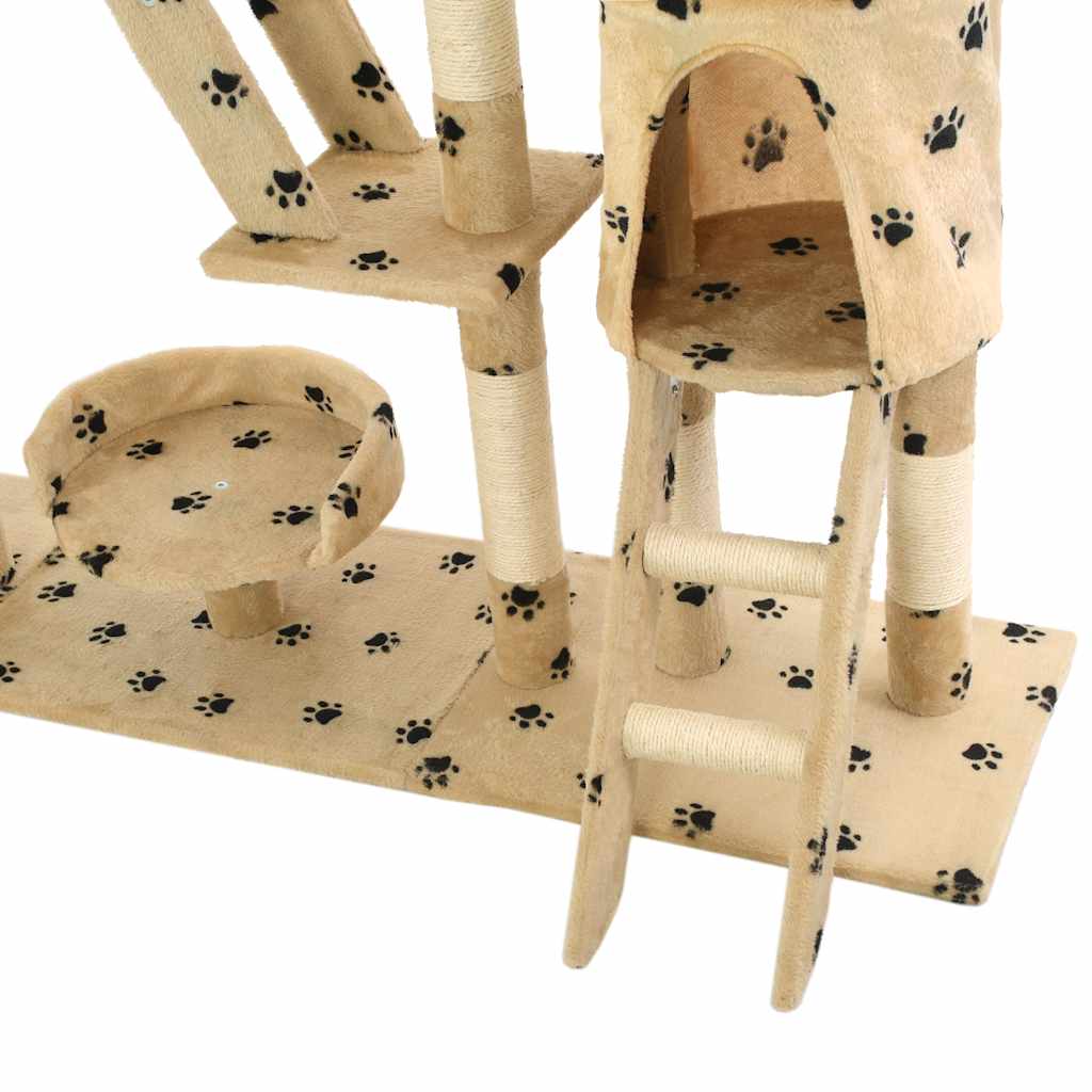 170620 vidaXL Cat Tree with Sisal Scratching Posts 230-250 cm Paw Prints Beige