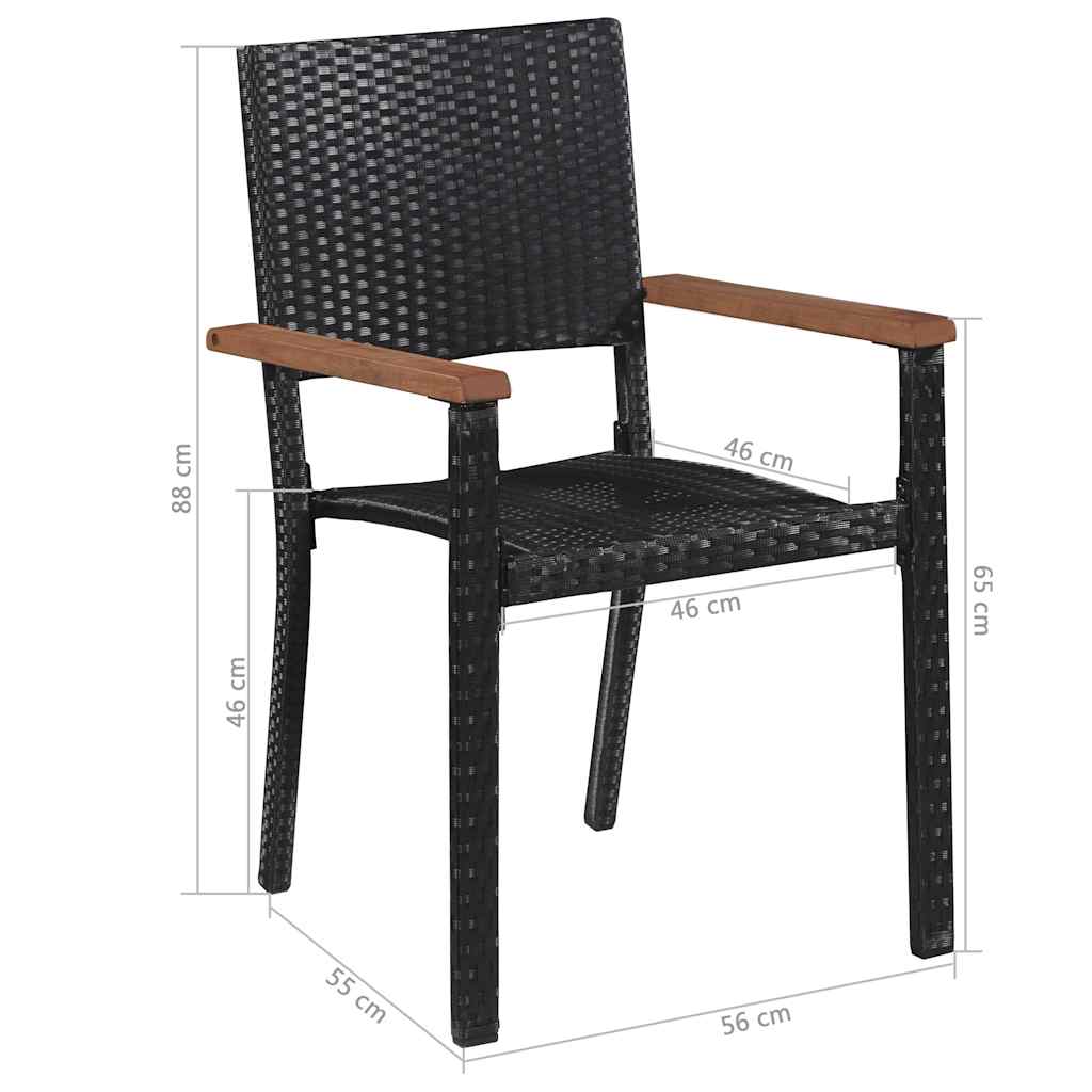 43935 vidaXL 7 Piece Outdoor Dining Set Poly Rattan and Acacia Wood Black