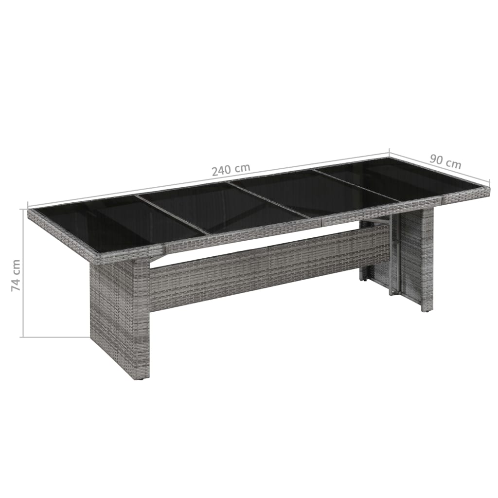 Dining Table | Grey and Black | PE Rattan, Glass, Powder-Coated Steel