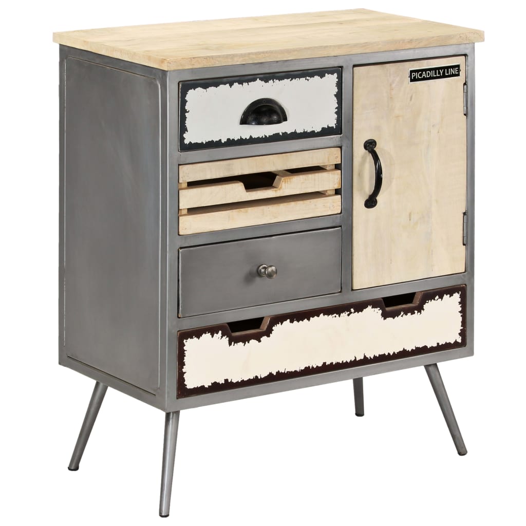 246283 vidaXL Sideboard Solid Mango Wood and Steel 65x33x76 cm