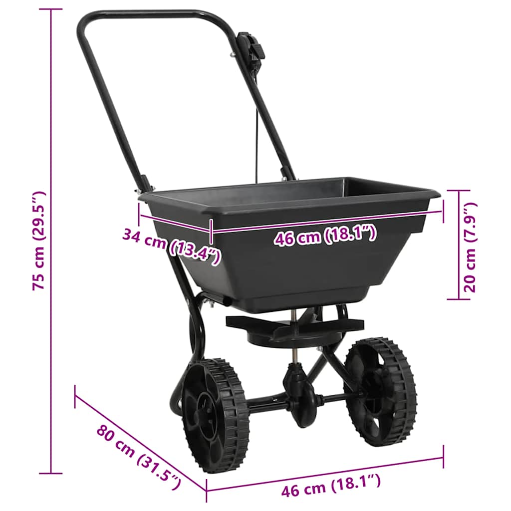 142965 vidaXL Walk Behind Salt Spreader PVC and Steel 80x46x75 cm 15 L