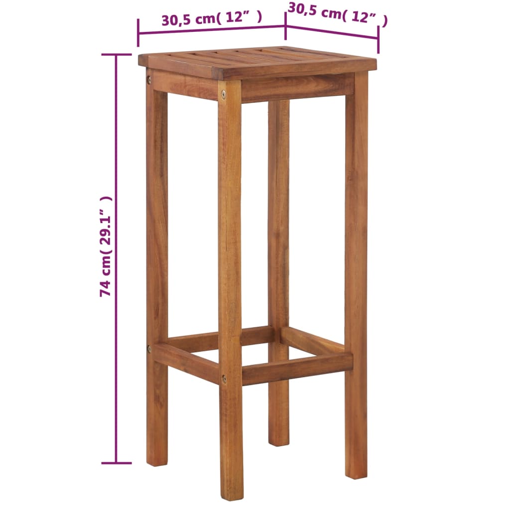 Bar Chair | Set of 2 | Natural wood | Solid acacia wood | Medium