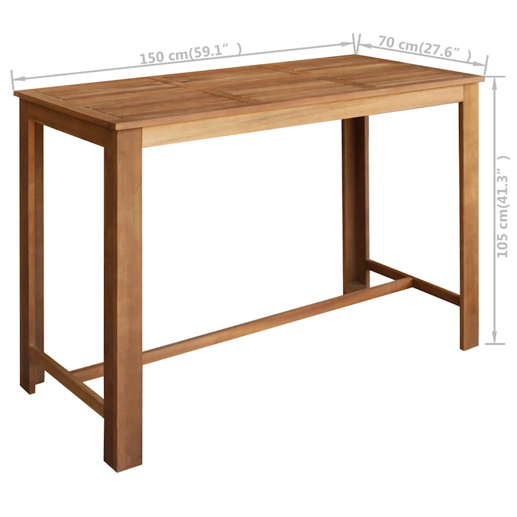 Bar Table | Natural wood | Solid acacia wood | 150x70x105 cm | Durable
