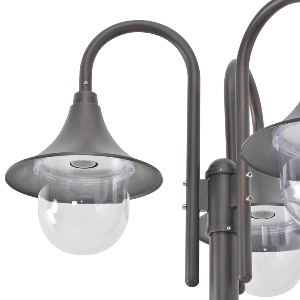 44207 vidaXL Garden Post Light E27 220 cm Aluminium 3-Lantern Bronze