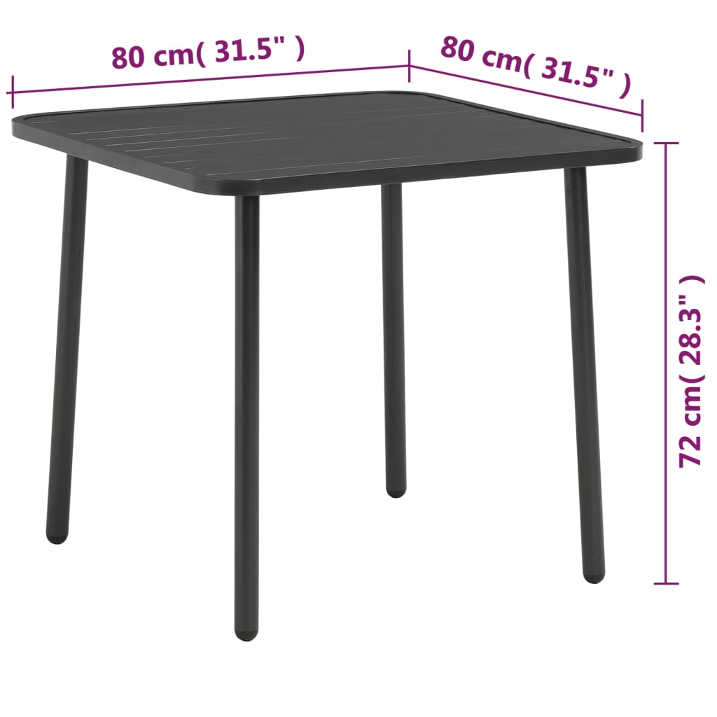 Garden Table Dark Grey 80x80x72 cm Steel