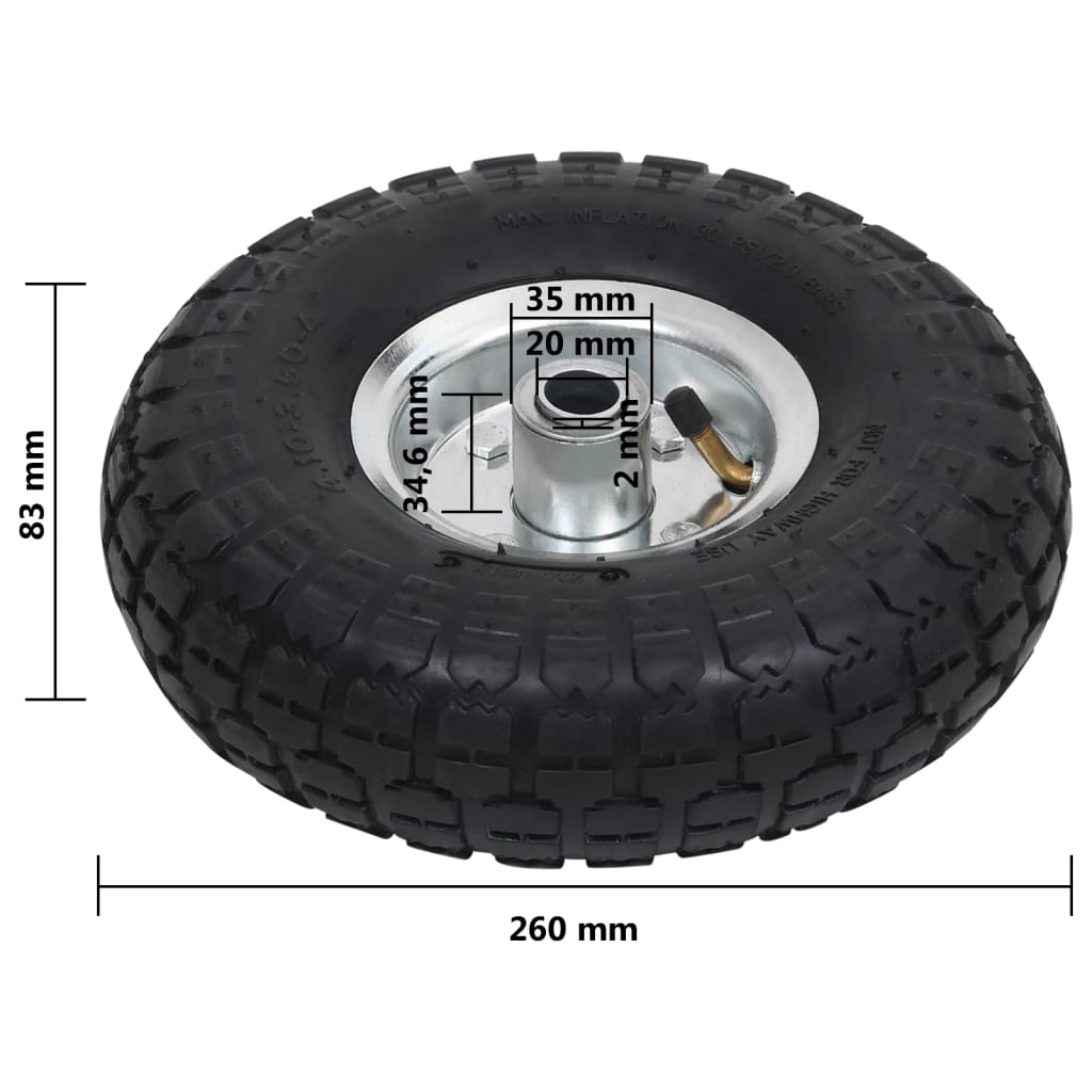 142976 vidaXL Sack Truck Wheels 4 pcs Rubber 4.10/3.50-4 (260x83)