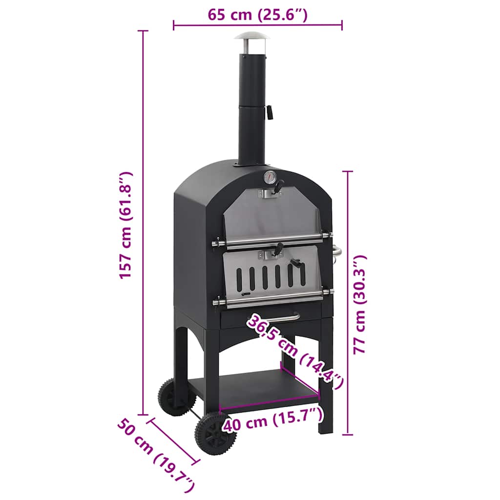 44279 vidaXL Charcoal Fired Outdoor Pizza Oven with Fireclay Stone
