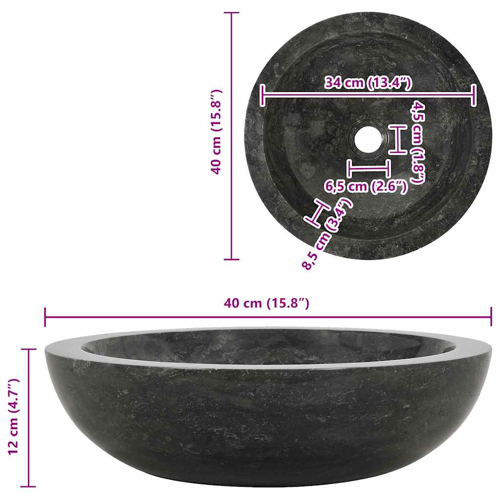 Sink 40x12 cm Marble Black