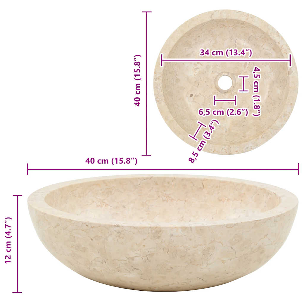 142775 vidaXL Sink 40x12 cm Marble Cream