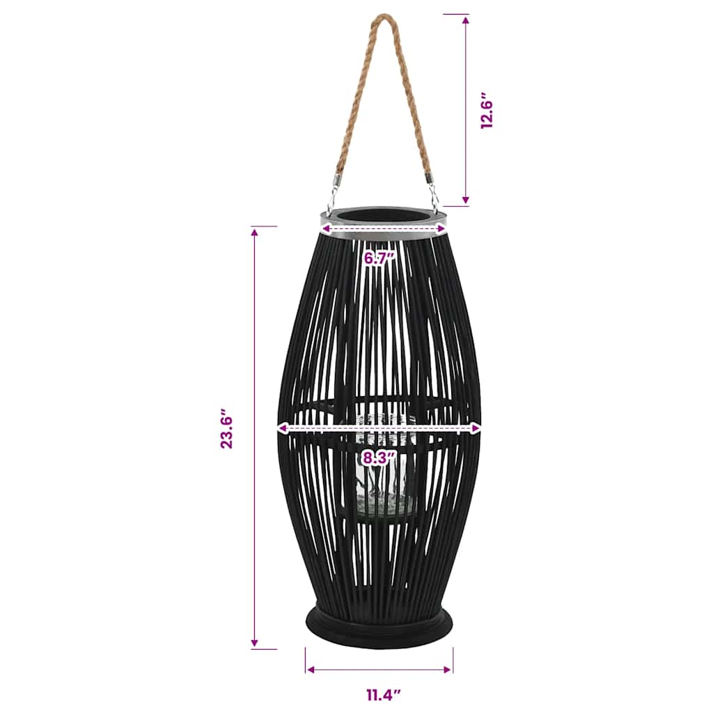 246813 vidaXL Hanging Candle Lantern Holder Bamboo Black 60 cm