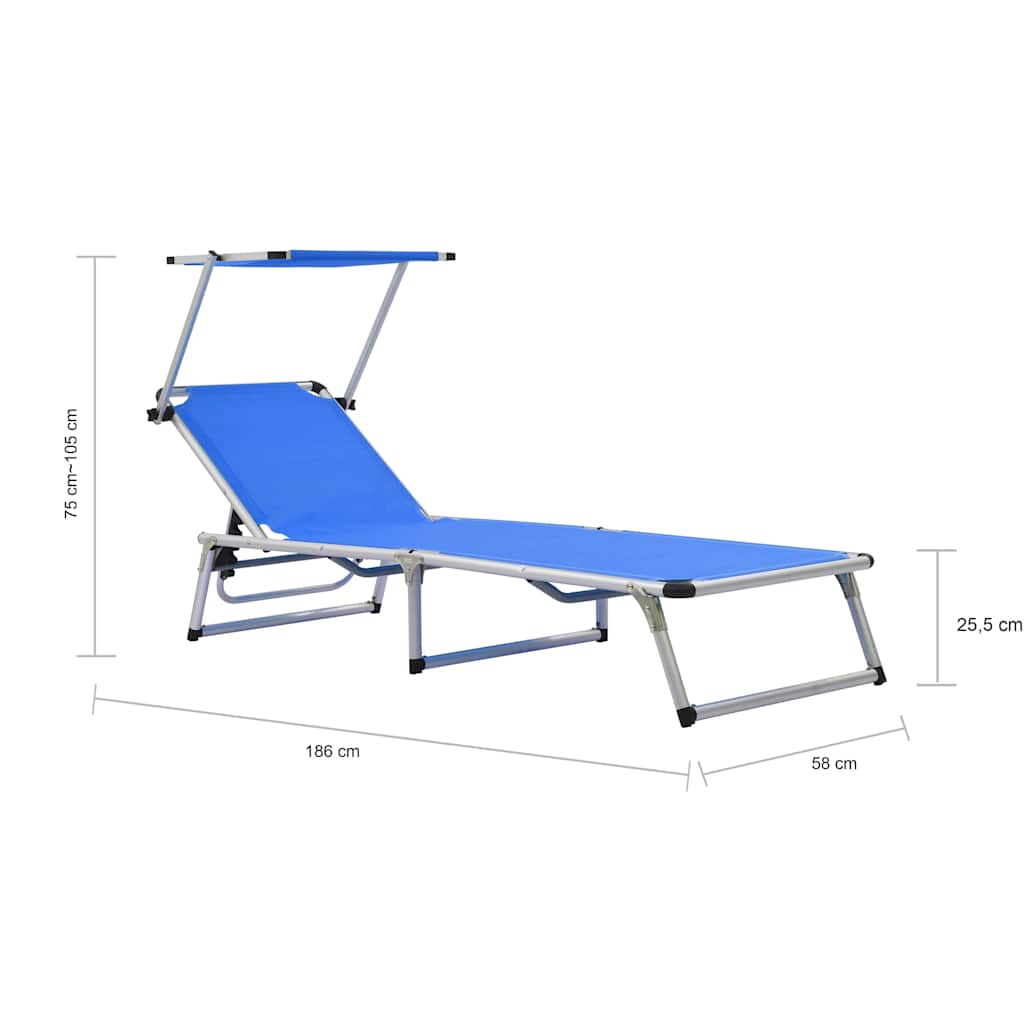 44332 vidaXL Folding Sun Lounger with Roof Aluminium and Textilene Blue
