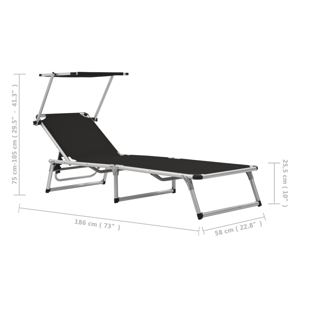 Sun Lounger | Black | Aluminium | Standard | Foldable | Beach Chair