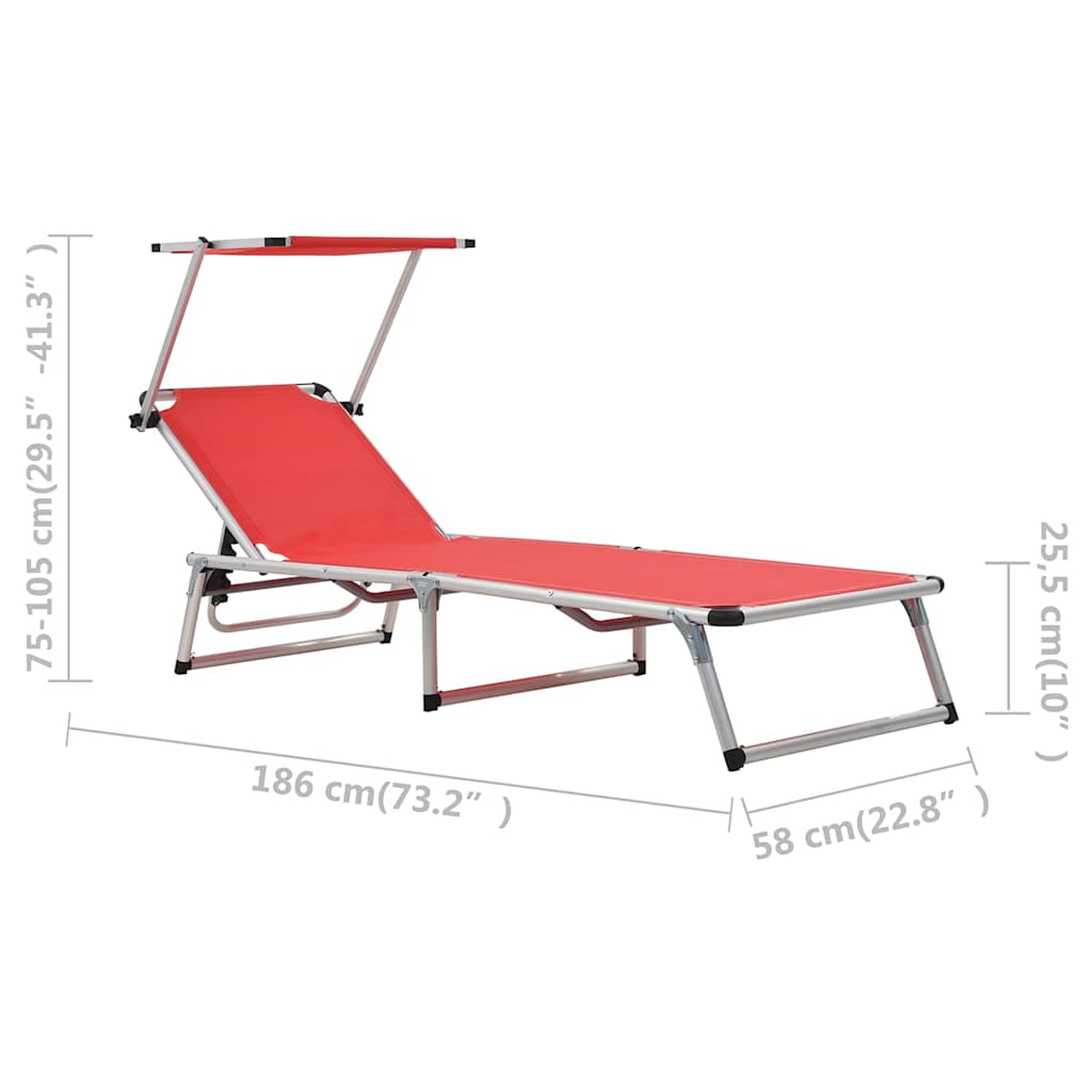 44334 vidaXL Folding Sun Lounger with Roof Aluminium and Textilene Red
