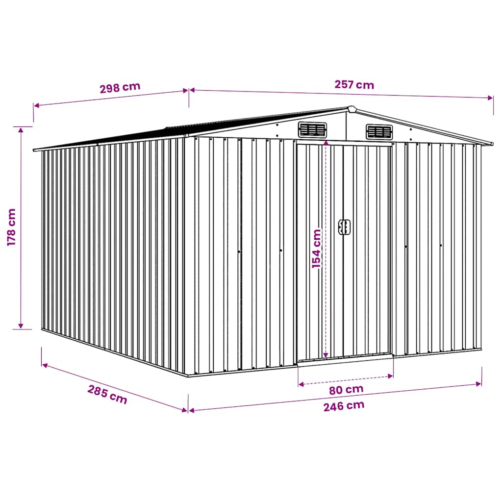 Garden Shed | Anthracite | Galvanised Steel | Large | Sliding Components