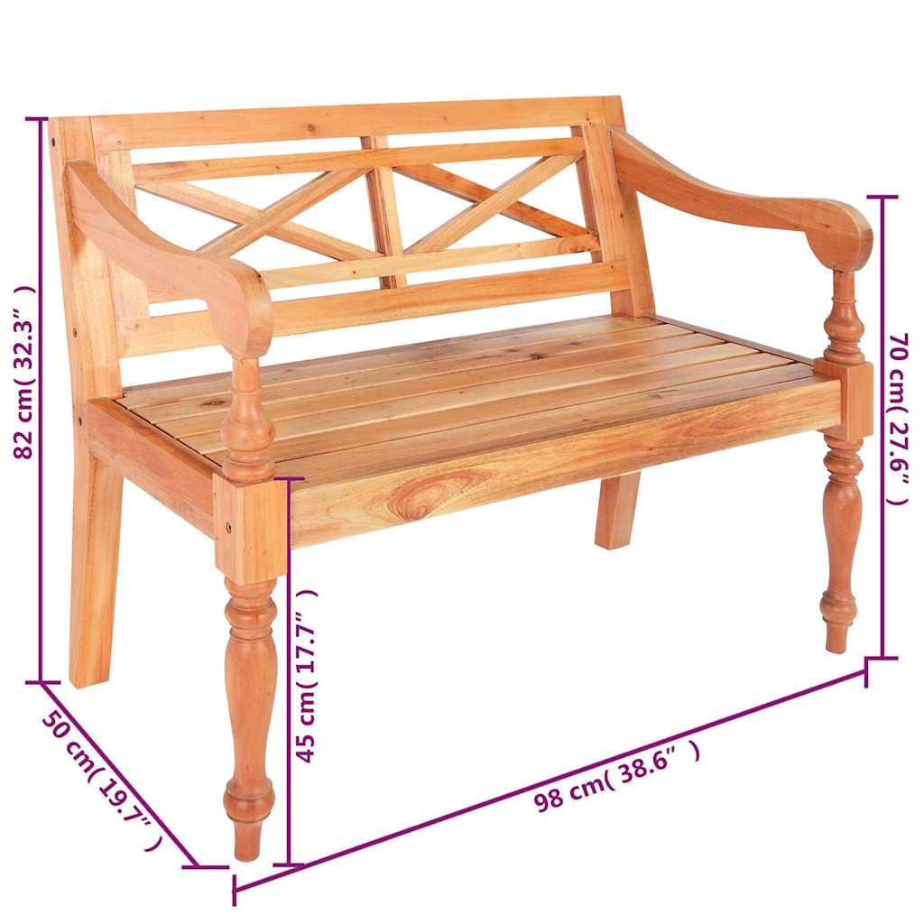 246967 vidaXL Batavia Bench 98 cm Solid Mahogany Wood Light Brown