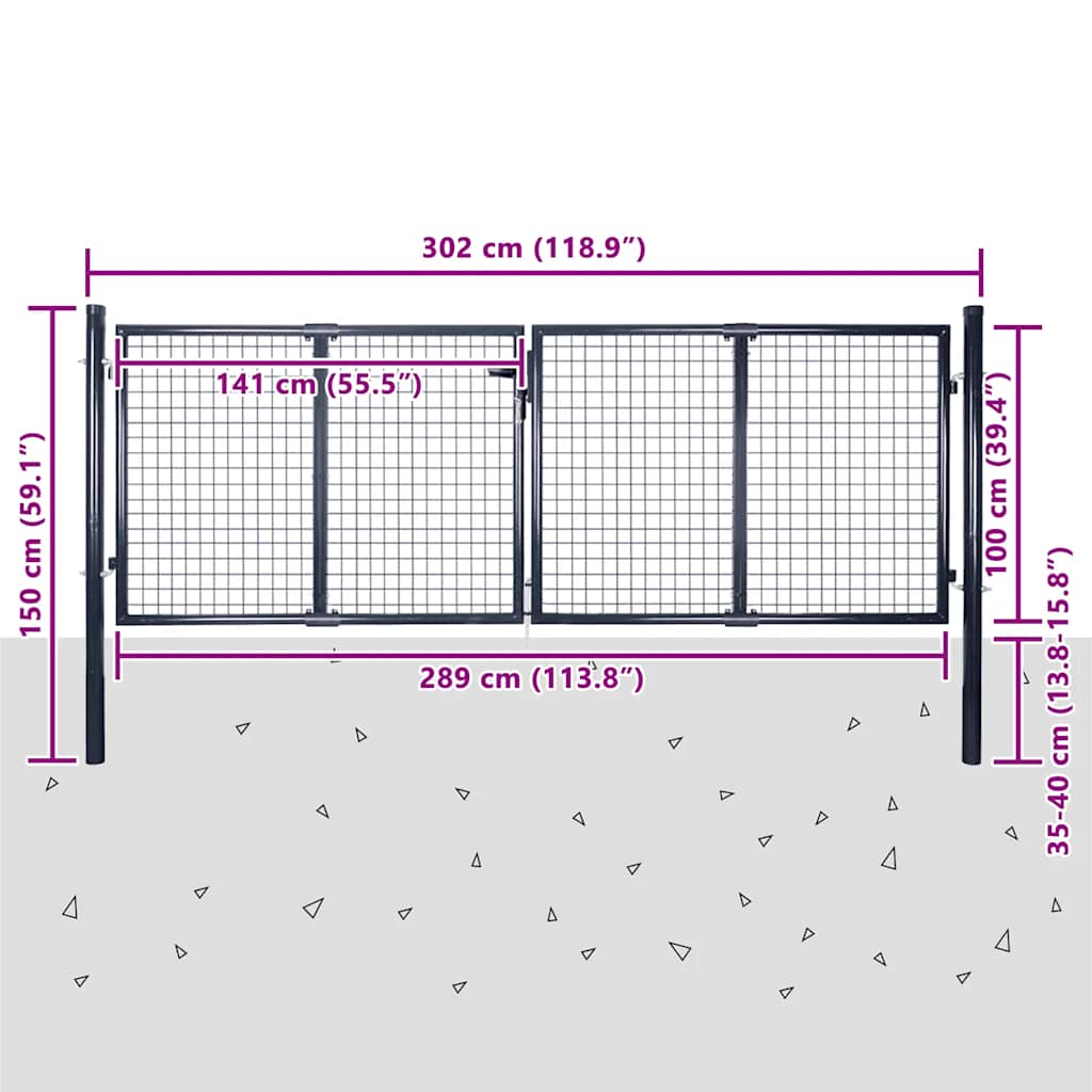 Mesh Garden Gate Galvanised Steel 300x100 cm Grey
