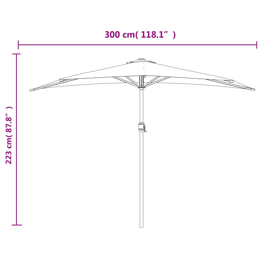 44593 vidaXL Balcony Parasol with Aluminium Pole Anthracite 300x155 cm Half