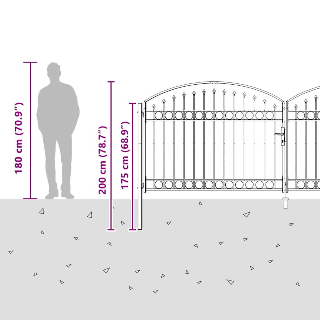 Fence Gate "ASSEN" Double Door with Arched Top Steel 400x150 cm