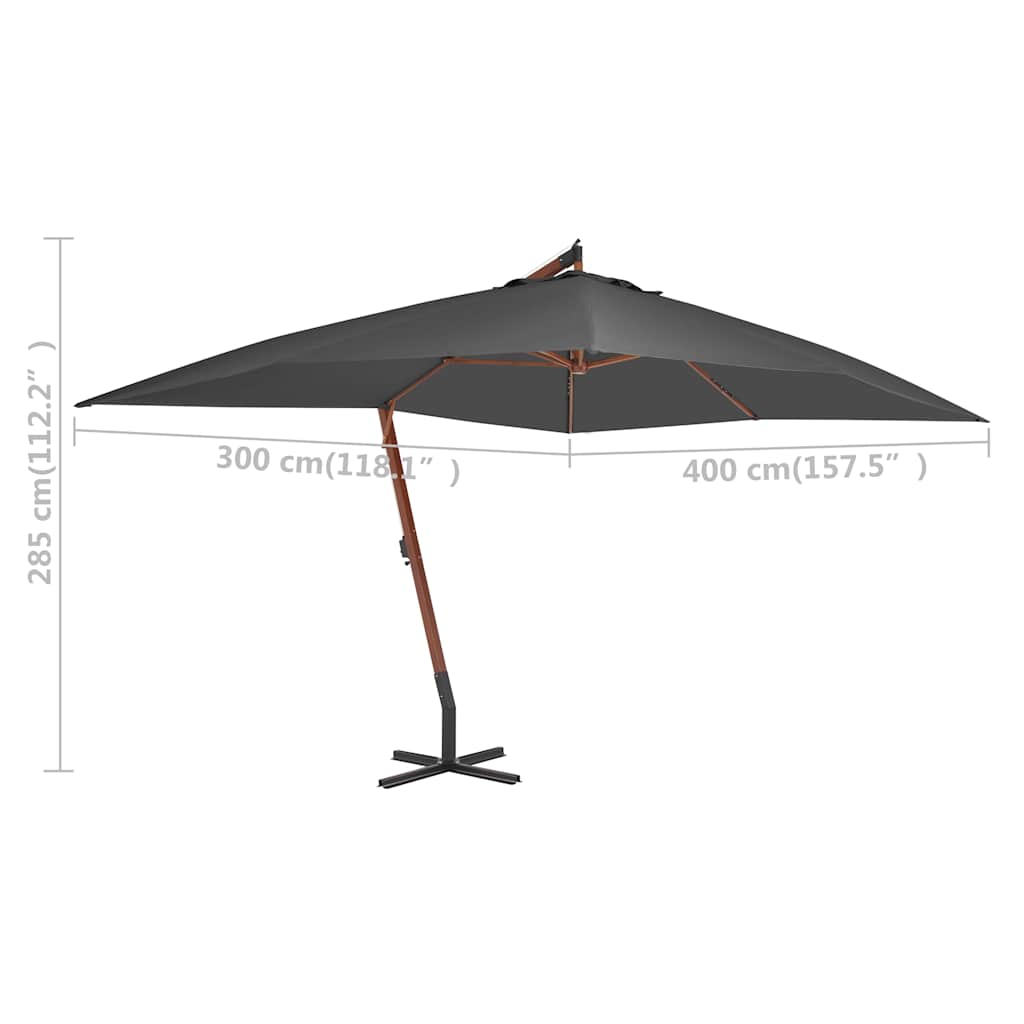 Cantilever Garden Parasol with Wooden Pole 400x300cm Anthracite