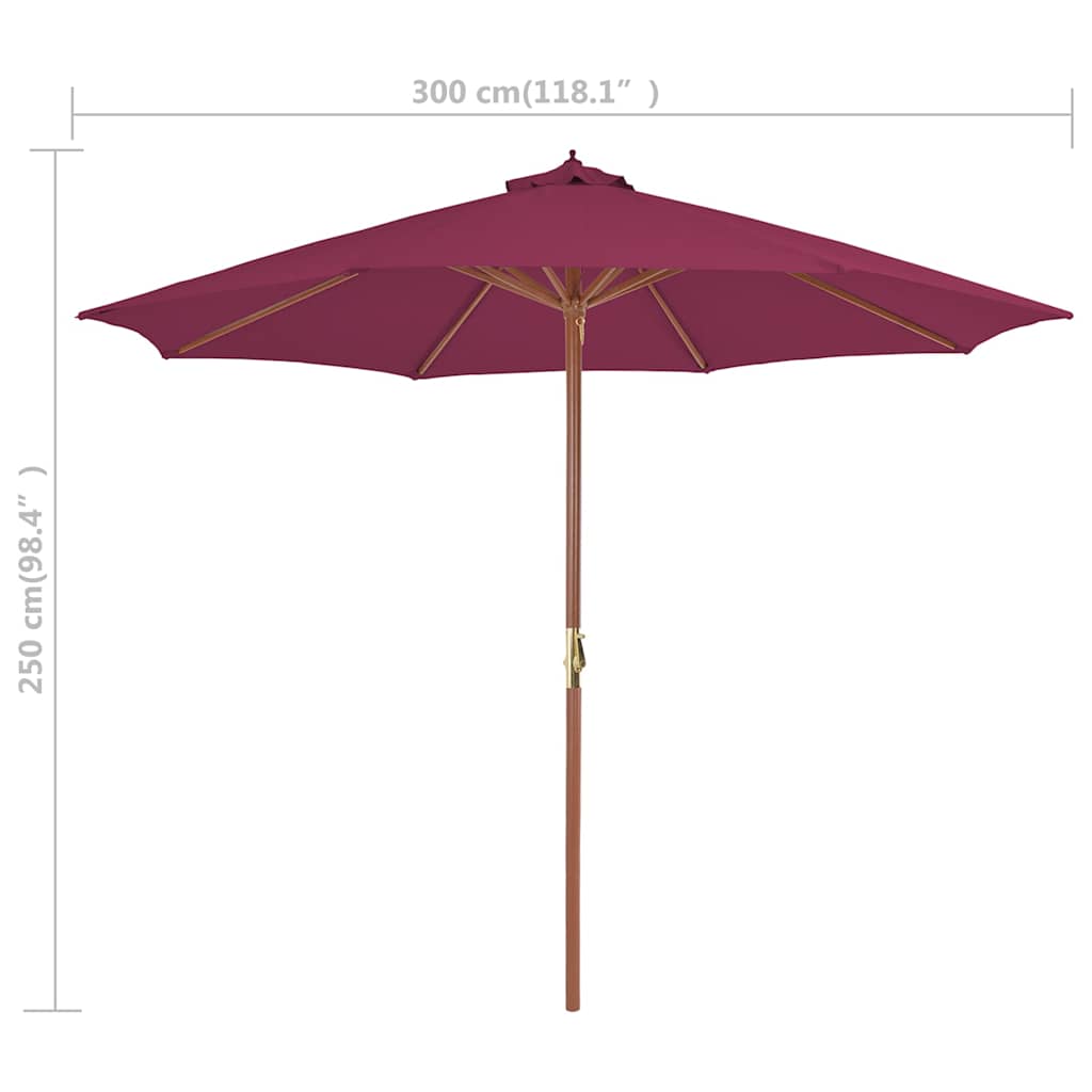 44497 vidaXL Outdoor Parasol with Wooden Pole 300 cm Bordeaux Red