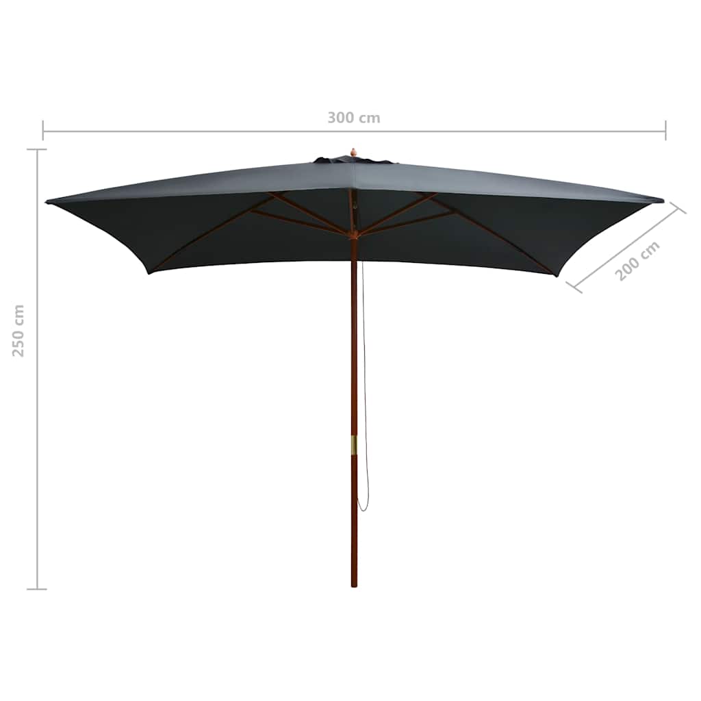 44513 vidaXL Outdoor Parasol with Wooden Pole 200x300 cm Anthracite
