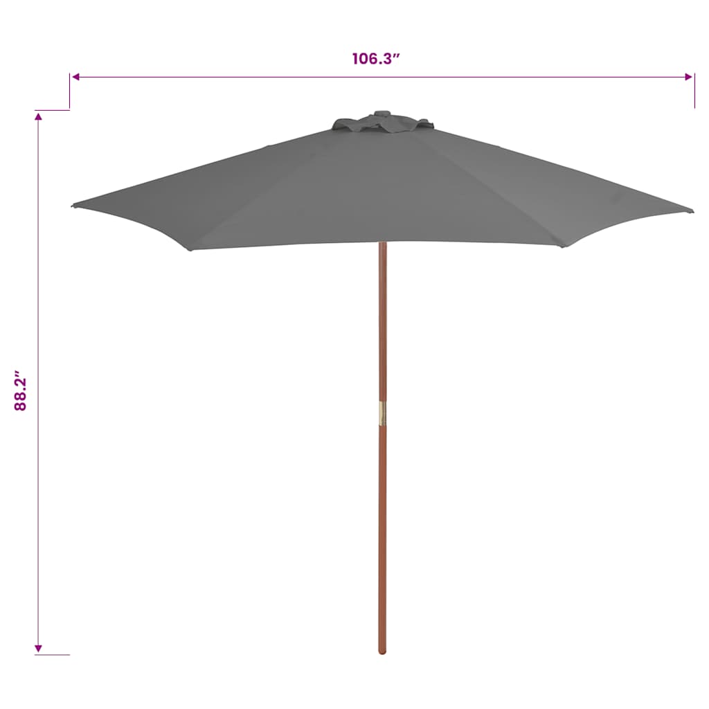 44515 vidaXL Outdoor Parasol with Wooden Pole 270 cm Anthracite