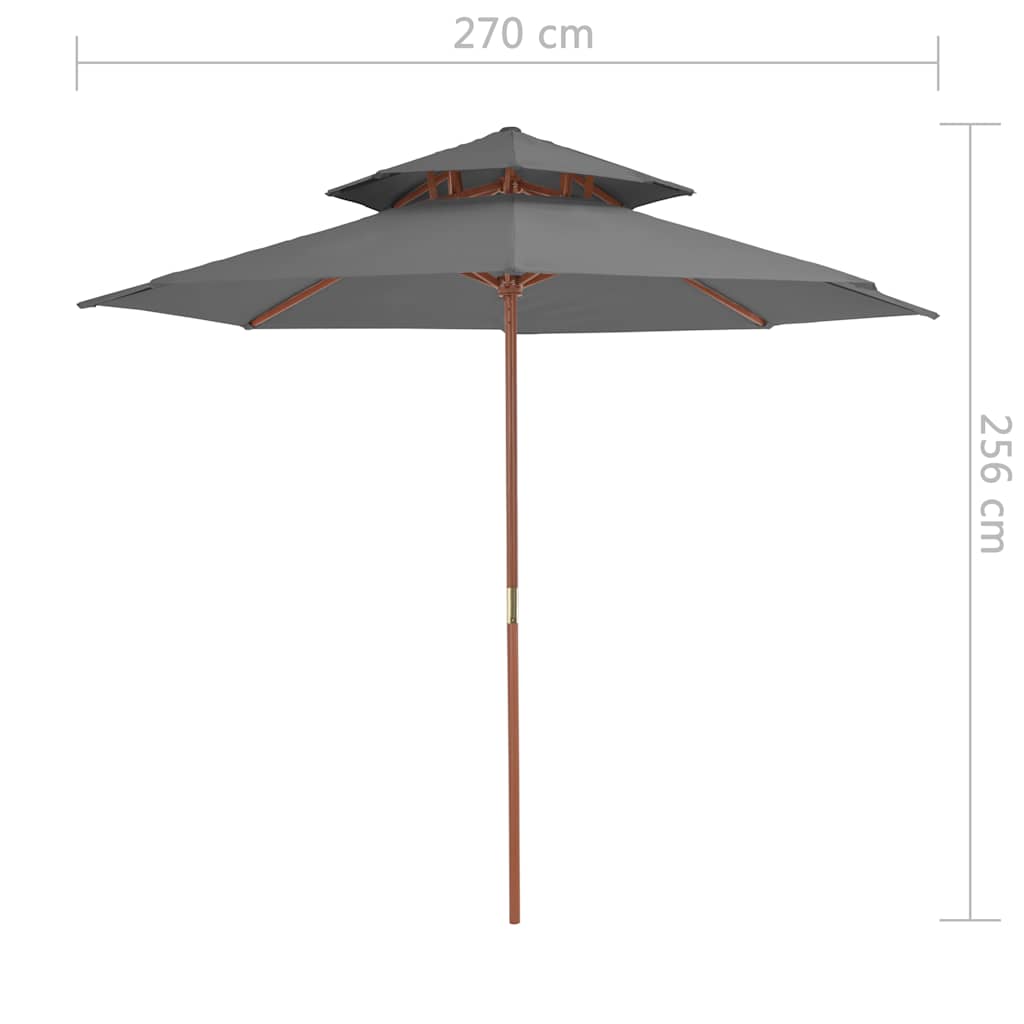 44519 vidaXL Double Decker Parasol with Wooden Pole 270 cm Anthracite