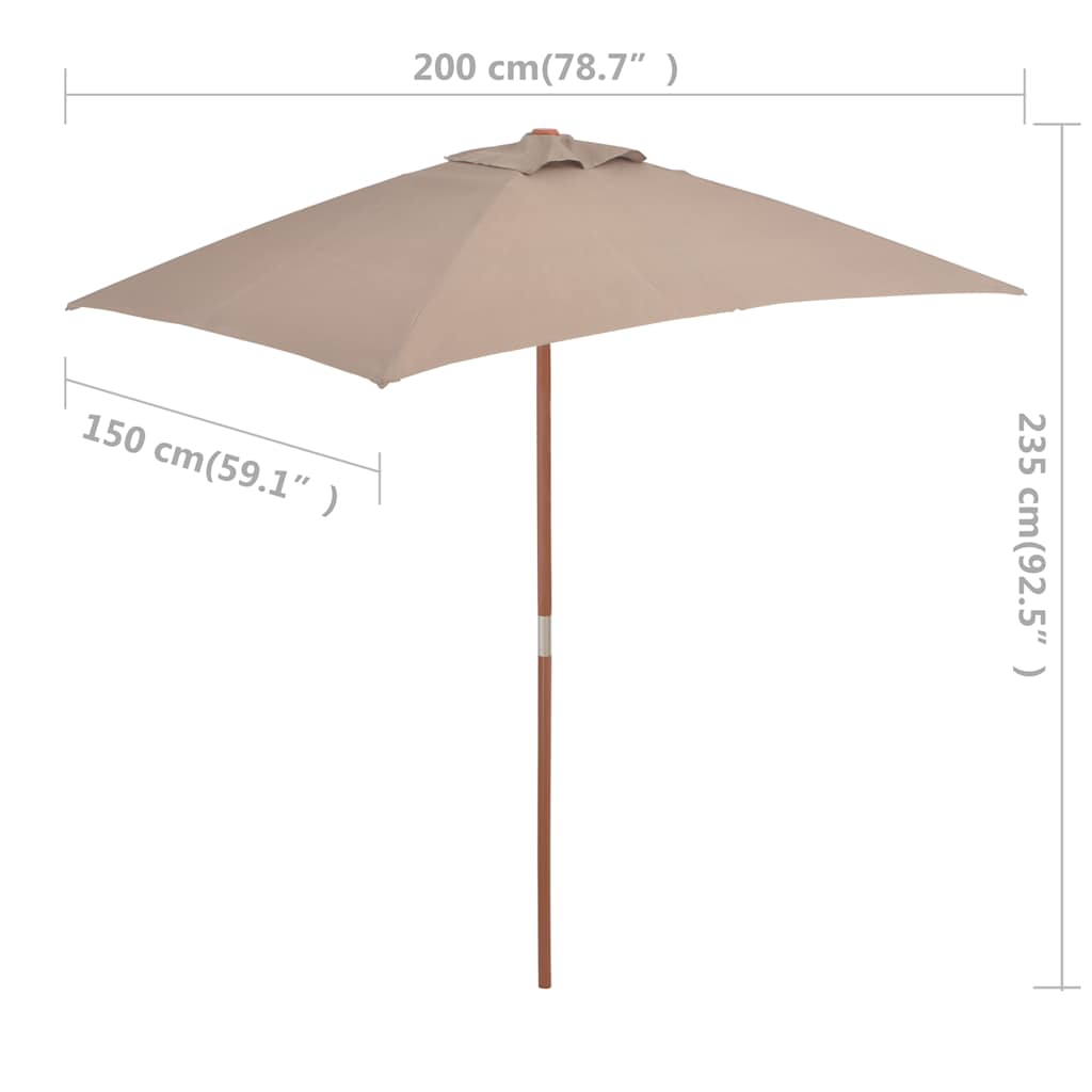 44536 vidaXL Outdoor Parasol with Wooden Pole 150x200 cm Taupe