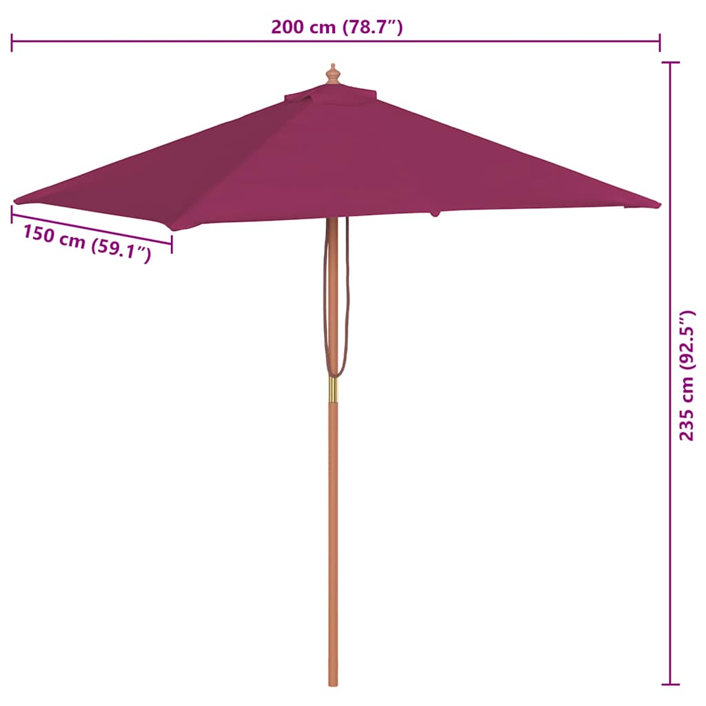 44537 vidaXL Outdoor Parasol with Wooden Pole 150x200 cm Bordeaux Red