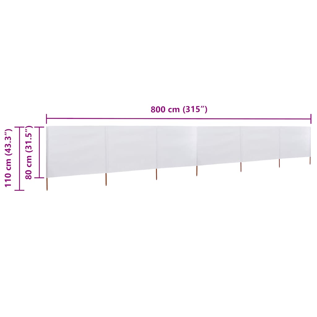 44543 vidaXL 6-panel Wind Screen Fabric 800x80 cm White
