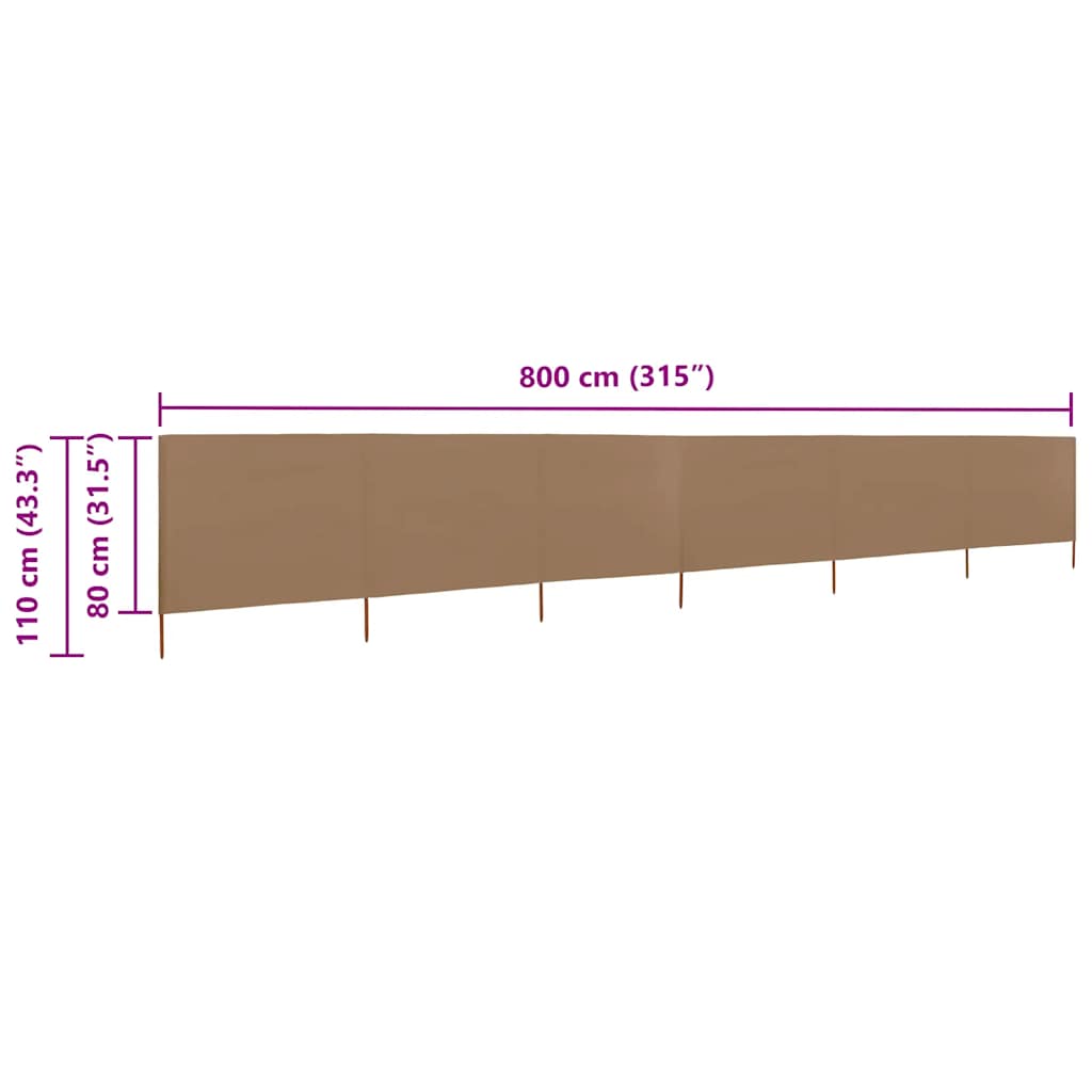 44546 vidaXL 6-panel Wind Screen Fabric 800x80 cm Taupe